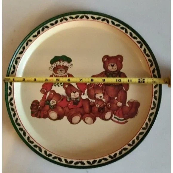 Vintage Christmas Country Bear Serving Tray Platter Tin Plate 13" Diameter - Picture 2 of 4